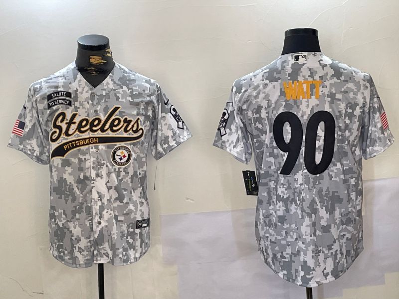 Men Pittsburgh Steelers #90 Watt Nike Arctic Camo 2024 Salute to Service Limited NFL Jersey style 1->pittsburgh steelers->NFL Jersey